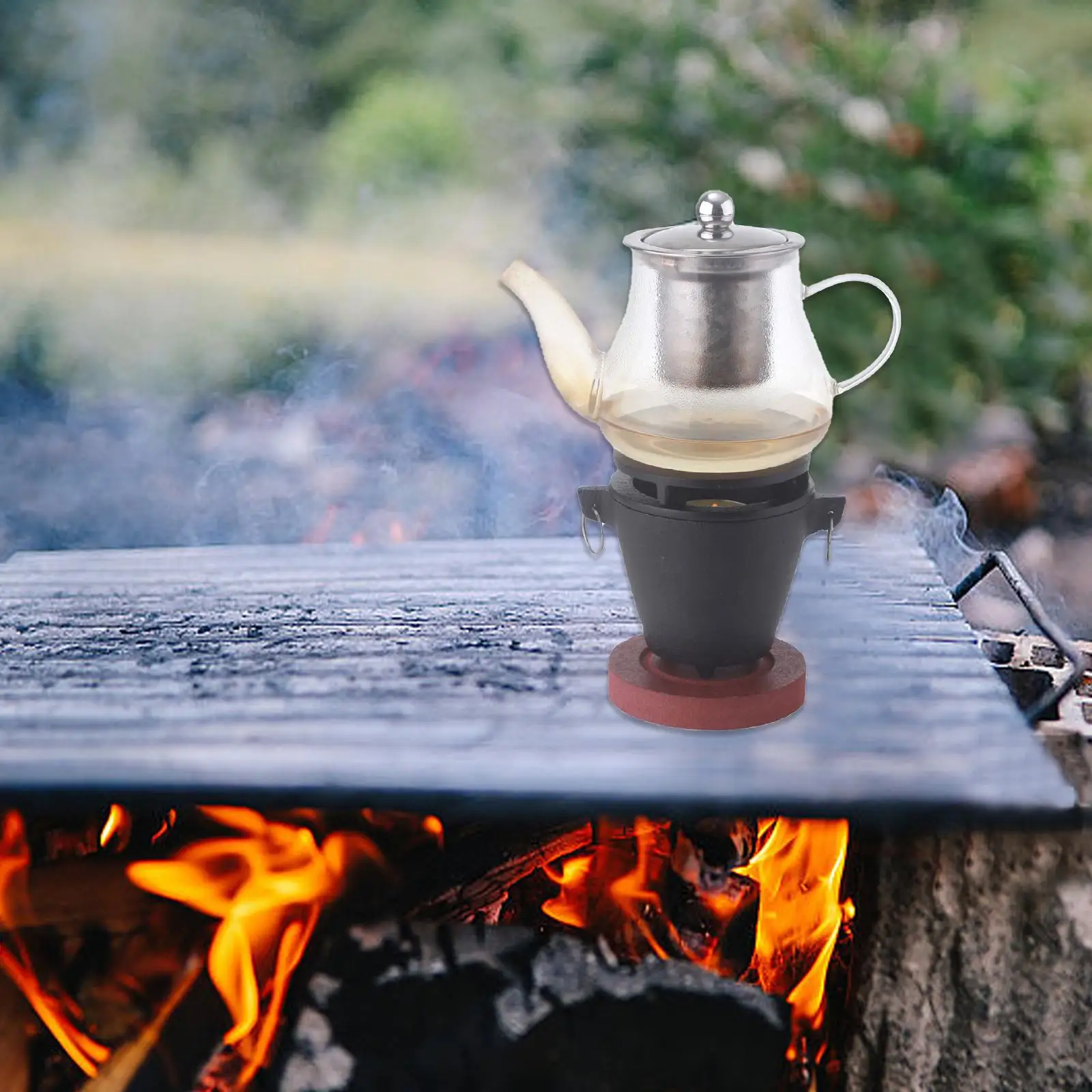 

Coffee Stove Fire Camping Tabletop Fire with Wooden Base Cast Iron Hibachi Grill