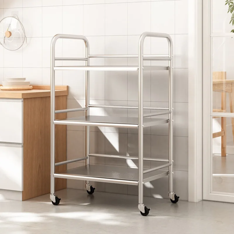 Hotel Service Cart Housekeeping Trolley Heavy Duty Stainless Steel Shelf Utility Cart Silent Casters Space Saving Tea Trolley