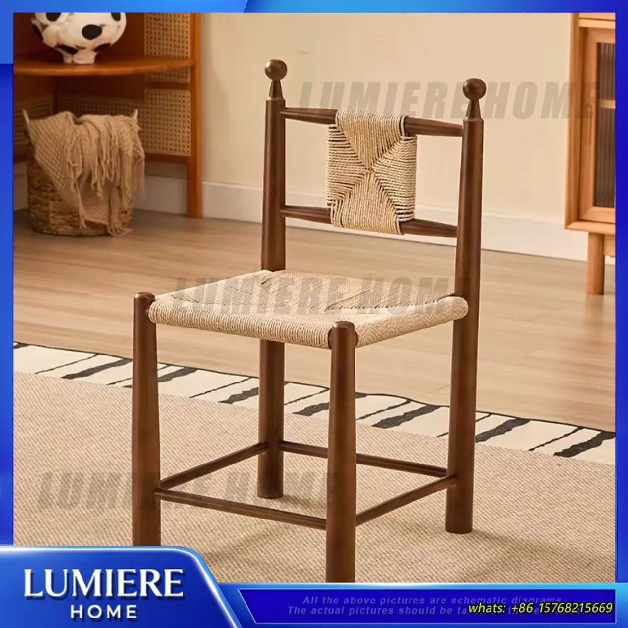 Vintage Rattan Dining Chair Solid Wood Coffee Shop Chair Retro Windsor Style Restaurant Bar Cafe Home Furniture Commercial Use