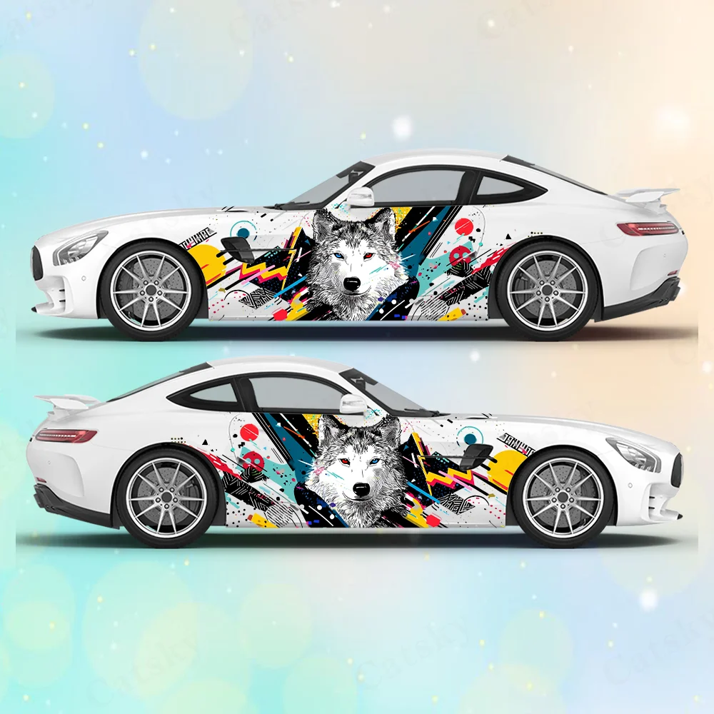 

Pop Art Line Anime Wolf Car Vinyl Wraps Decal Self-adhesive Anti Scratch Sticker Suitable for Trucks SUV Decor Auto Accessories