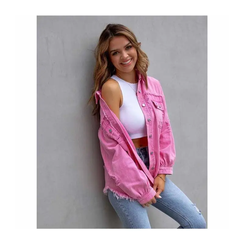 

Women's Fringed Color Single-Breasted Waed Denim irt Straight Cut Knot Long Sve Thin Cotton ort Coat