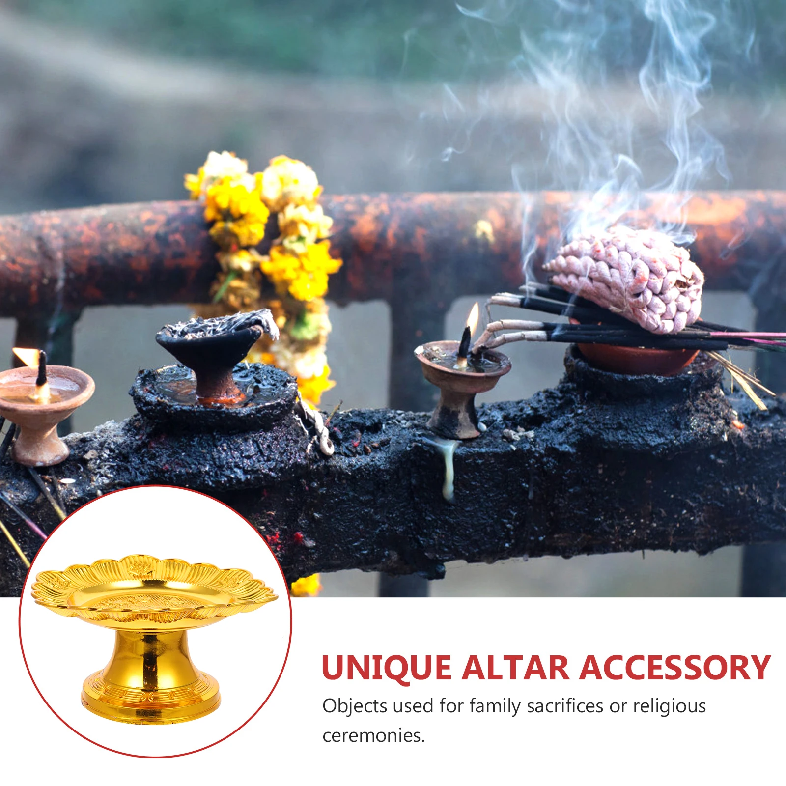 

2pcs Buddha Offering Fruit Plate Tray Decorative Bowl Stand for Temple Dessert Platter Pedestal Lotus Style Gold Color