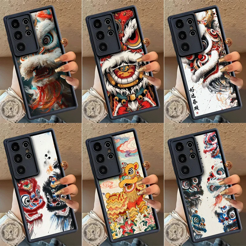 Lion Dance Ink Wash Shockproof Phone Case For Samsung Galaxy S23 S24 S25 S26 Ultra S21 FE S20 Plus 5G Silicone Cover