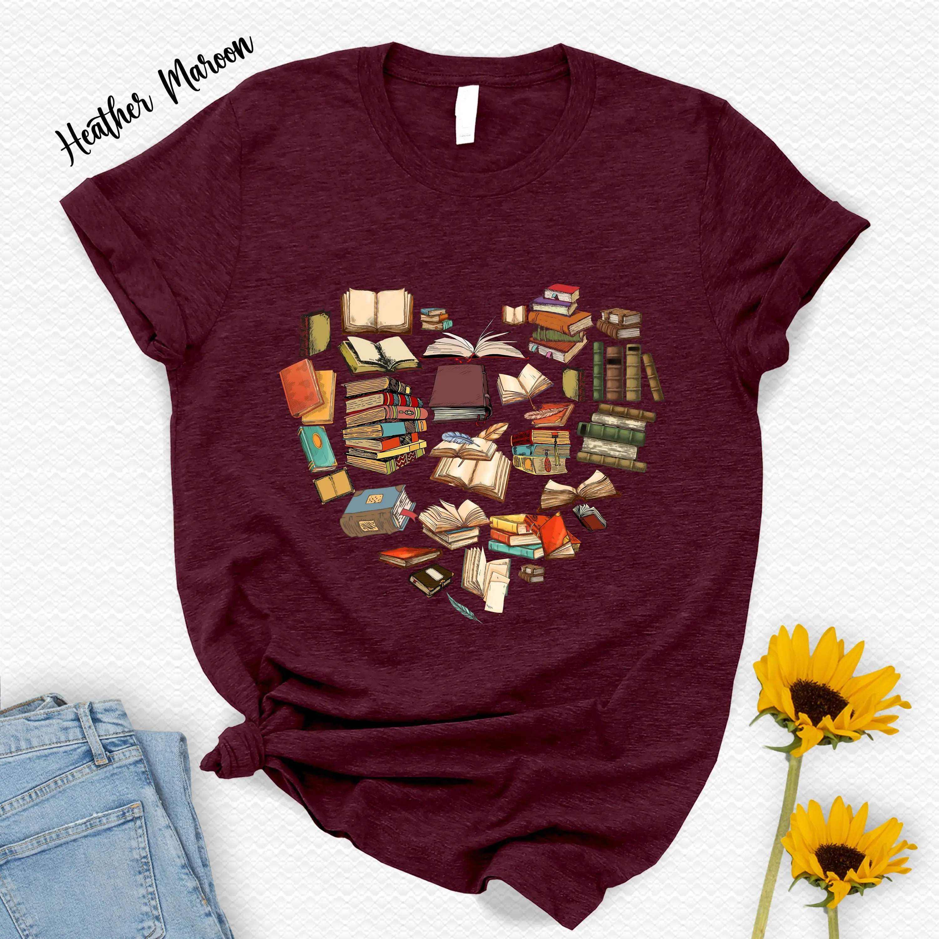 

Book HearT T Shirt Reading Librarian Bookworm Teacher Lover For Her Bibliophile Christmas Bookish