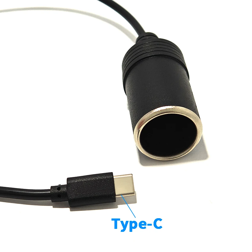 Type-C Car Cigarette Converter 12V Lighter Female Socket Step Up Cable Power Cord Button Adjustable Voltage 5/9/15/20V