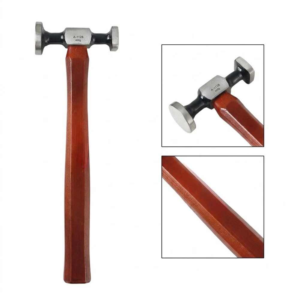 Leather Tool Dual Head Hammer 320mm Length for Stitching Flattening Shaping Silver Metal Head Solid Wood Handle