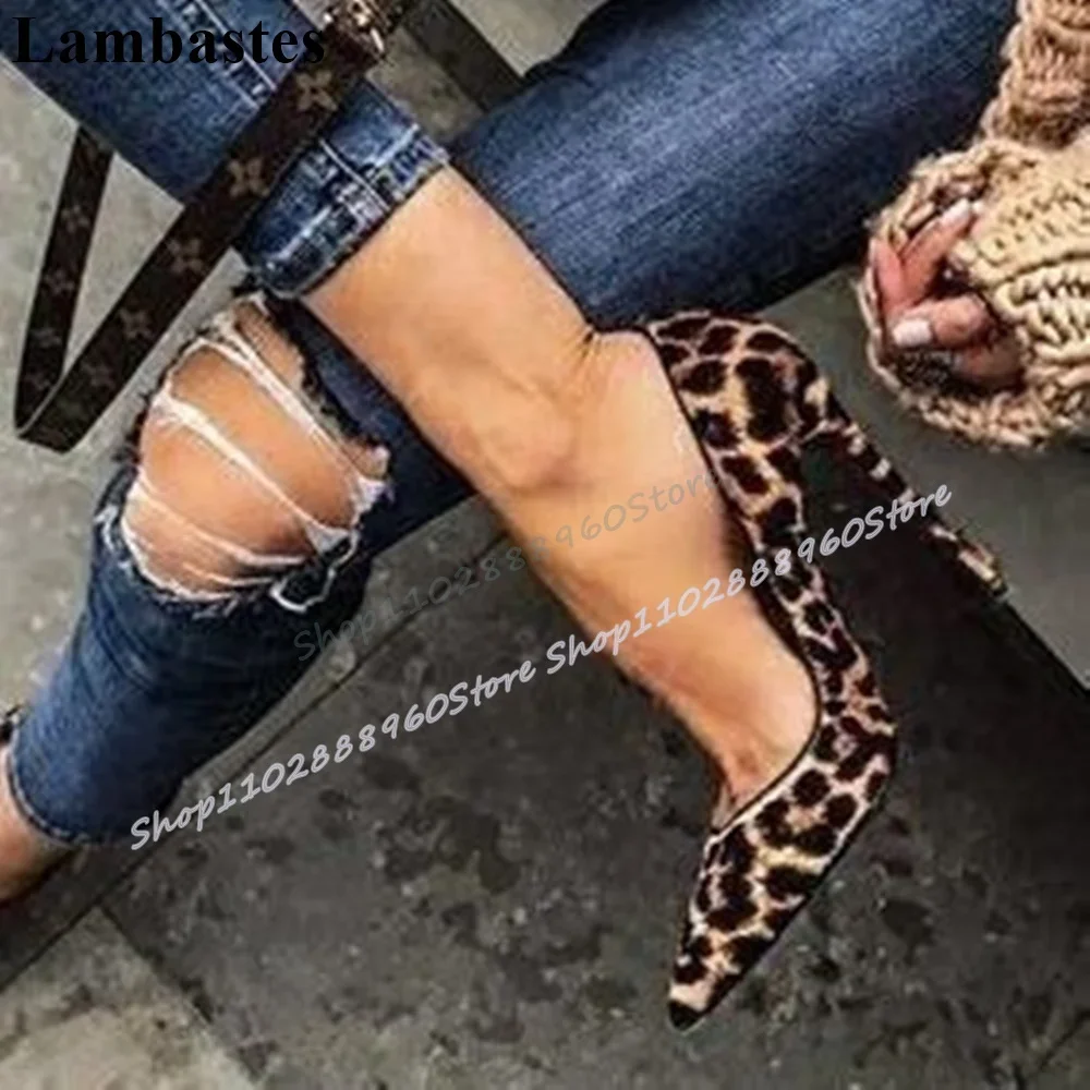 مثير ليوبارد طباعة الضحلة مدبب مضخات الخناجر أحذية عالية الكعب للنساء الانزلاق على مدبب تو الفاخرة رائع النساء مضخات