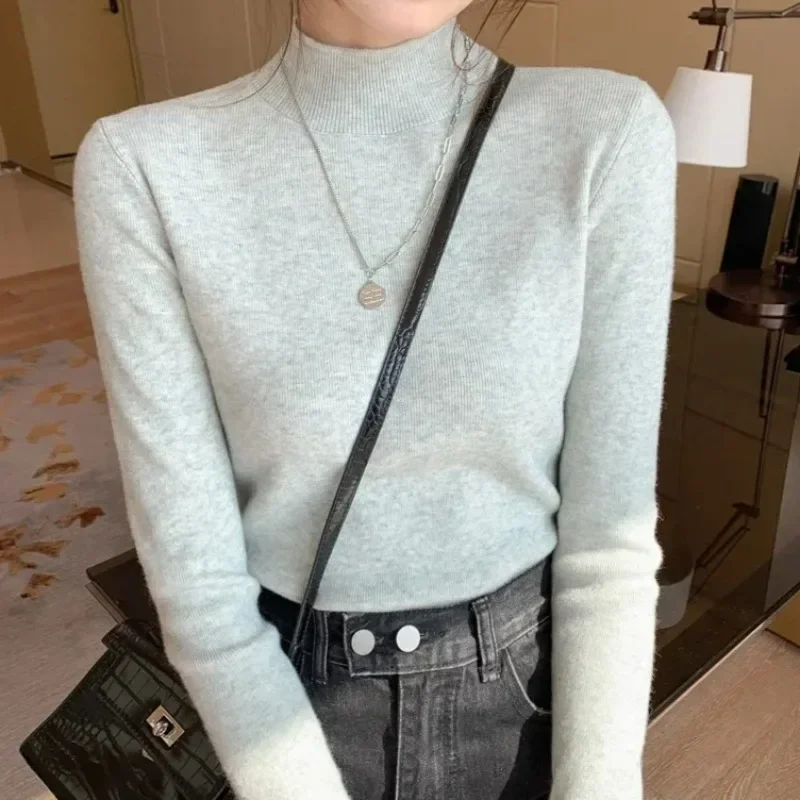 2024 Turtleneck Sweater Women New Fashion Stretch Tops Women Knitted Pullovers Long Sleeve Bottoming Knitted Wool Sweater