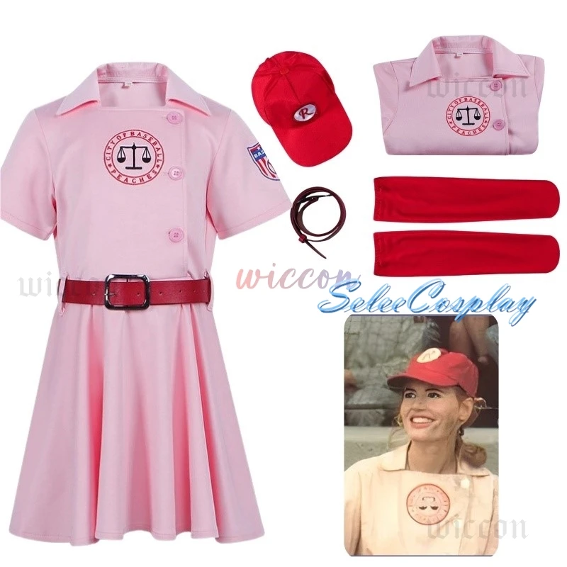 Rockford Peaches Movie AAGPBL Women's Baseball Dress Costume Cosplay A League of Their Own Pink Dress Costume Takerlama