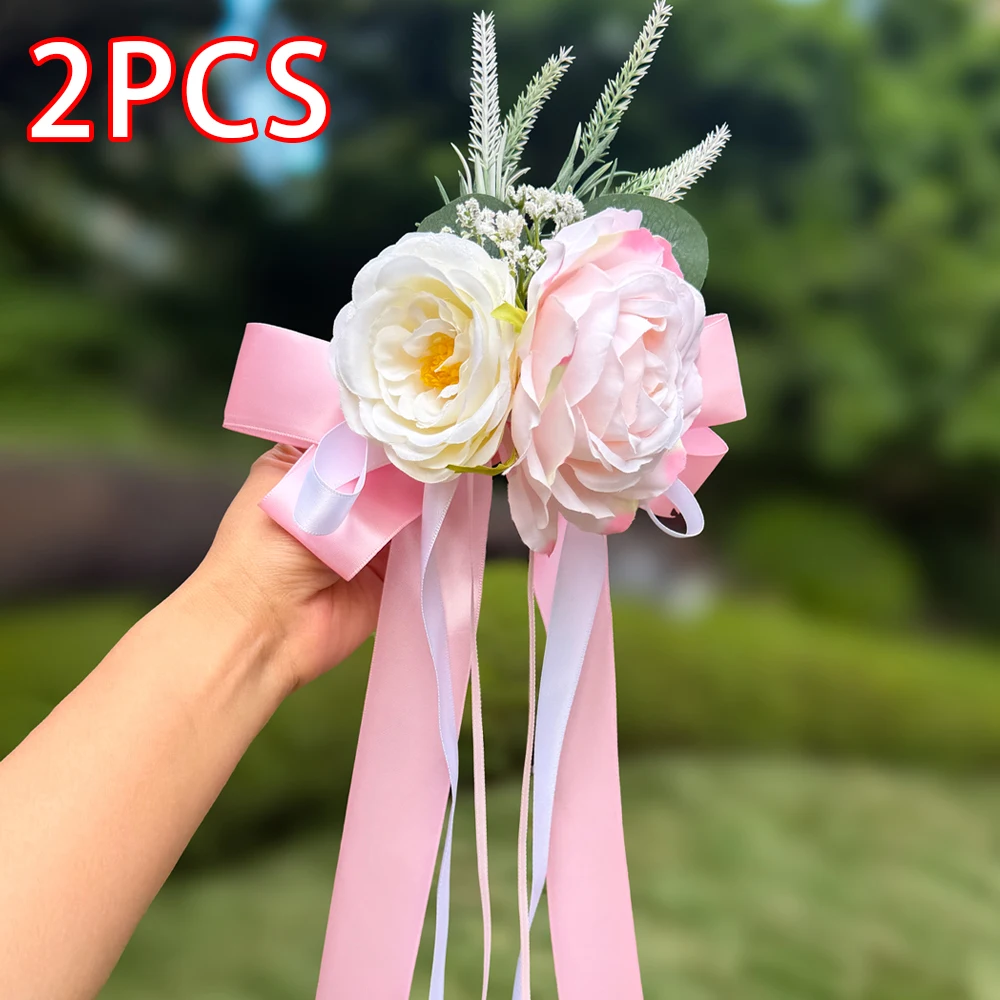 2 Stück Künstliche Rosen-Dekorblumen mit Saugnapf für Hochzeitsauto-Rückspiegel-Dekoration, Zeremonie-Stuhlrücken-Blumendekoration, Empfang