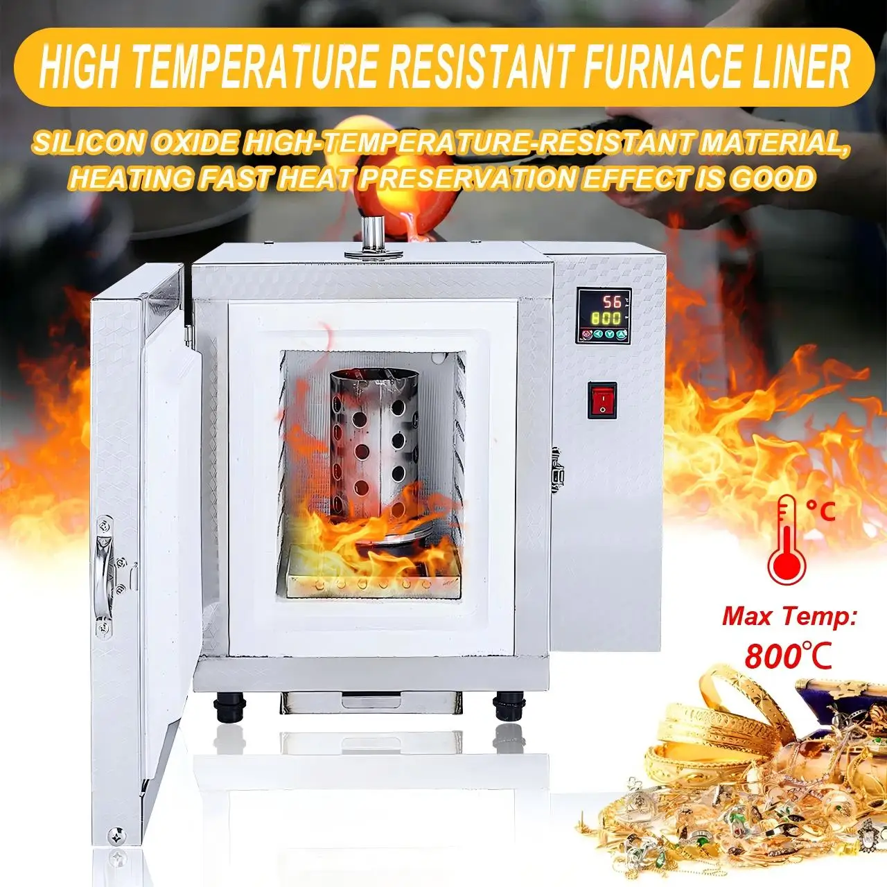 Segmented Temperature Controlled Jewelry Casting Furnace 800℃ Max for Metal Melting Wax Burnouts Mold Baking Jewelry Tools