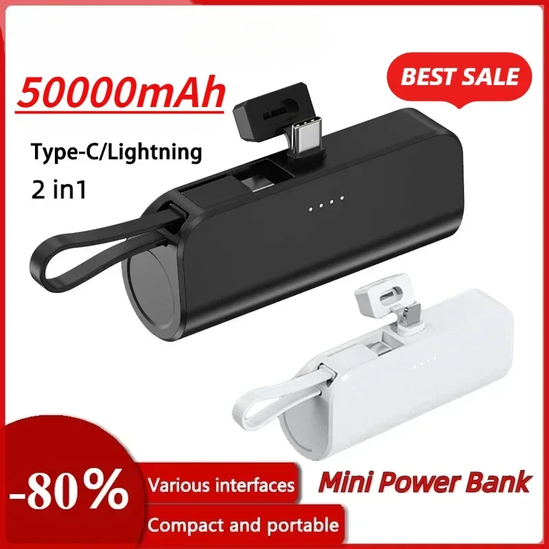 Mini Wireless Power Bank 50000mAh Large Capacity Portable Capsule Fast Charging External Battery For iPhone Type-c