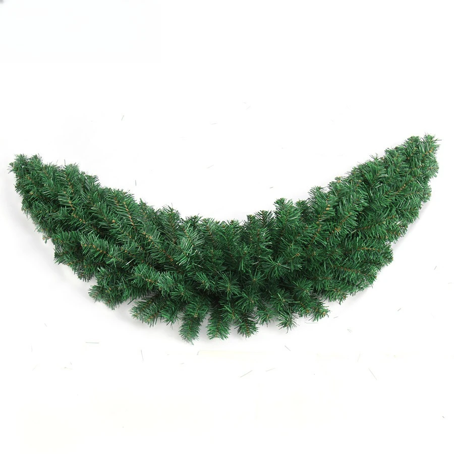 "90-150CM Crescent Wreath - White/Green PVC Rattan Hanging Decor - Minimalist Christmas Arch Hoop