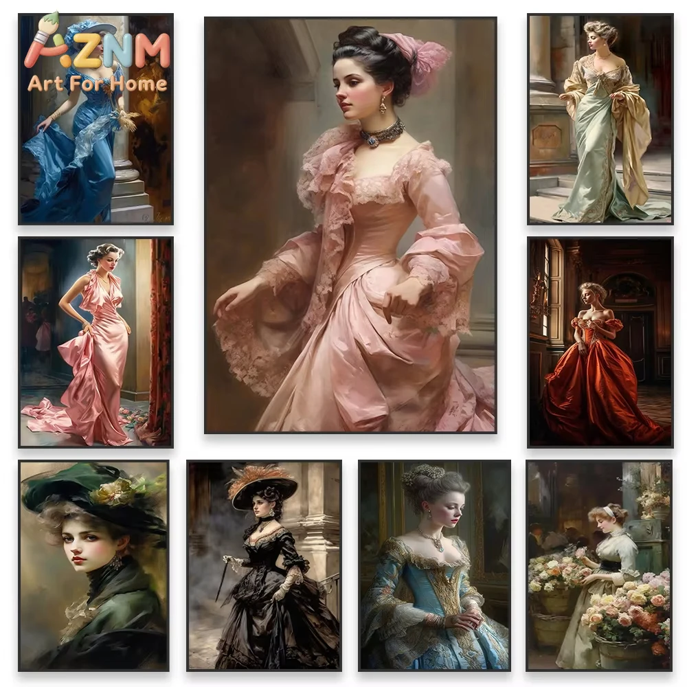 

1pc Vintage Altered Art Poster Classical Woman Portrait Art Prints Painting Baroque Prints Art Canvas Painting Room Decoration