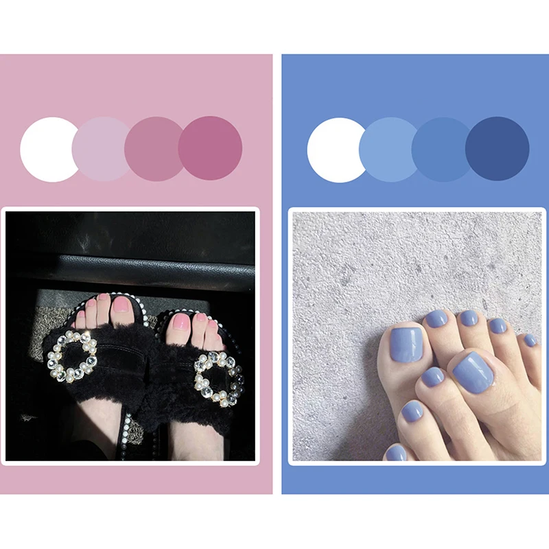24 قطعة من ملصقات أظافر القدم البسيطة بلون سادة، ملصق كامل لأظافر القدم، ملصقات أظافر بسيطة قابلة للإزالة