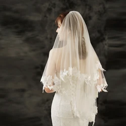 Hot Sale Short Bridal Veils Lace Appliques Two Layers Short Tulle Wedding Veil Velo De Novia Wedding Bride