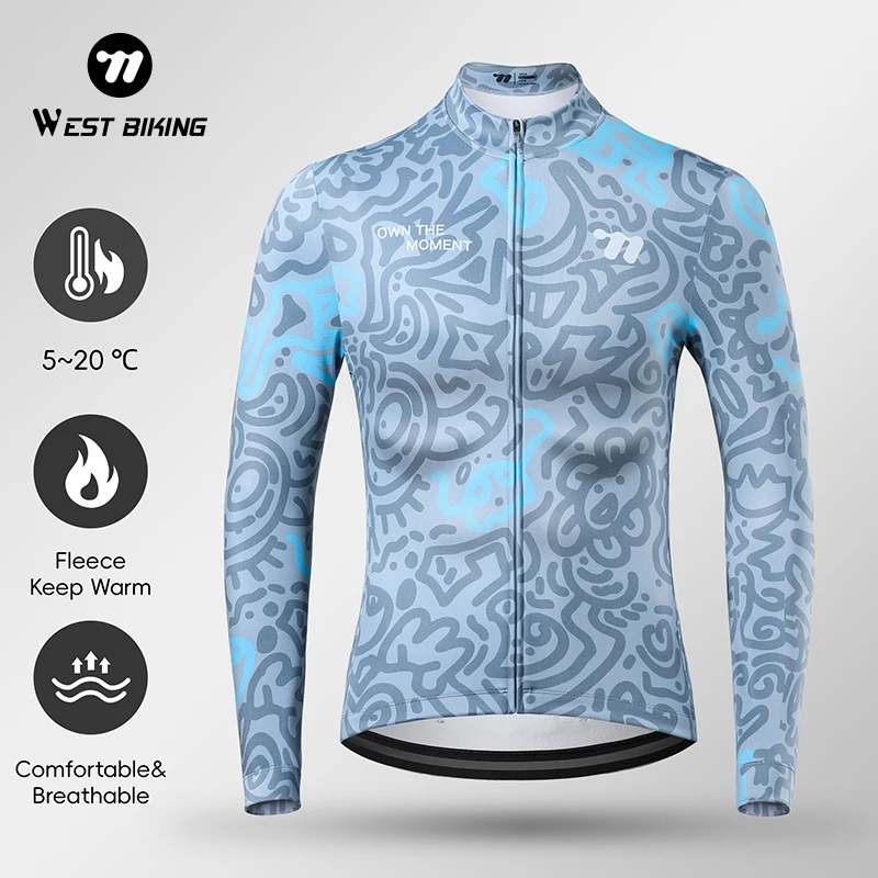 WEST BIKING Autumn Winter Fleece Jacket Thermal Comfortable Men Cycling Long Sleeve Jersey Suit Mtb Road 3 Pockets Bike Clothes