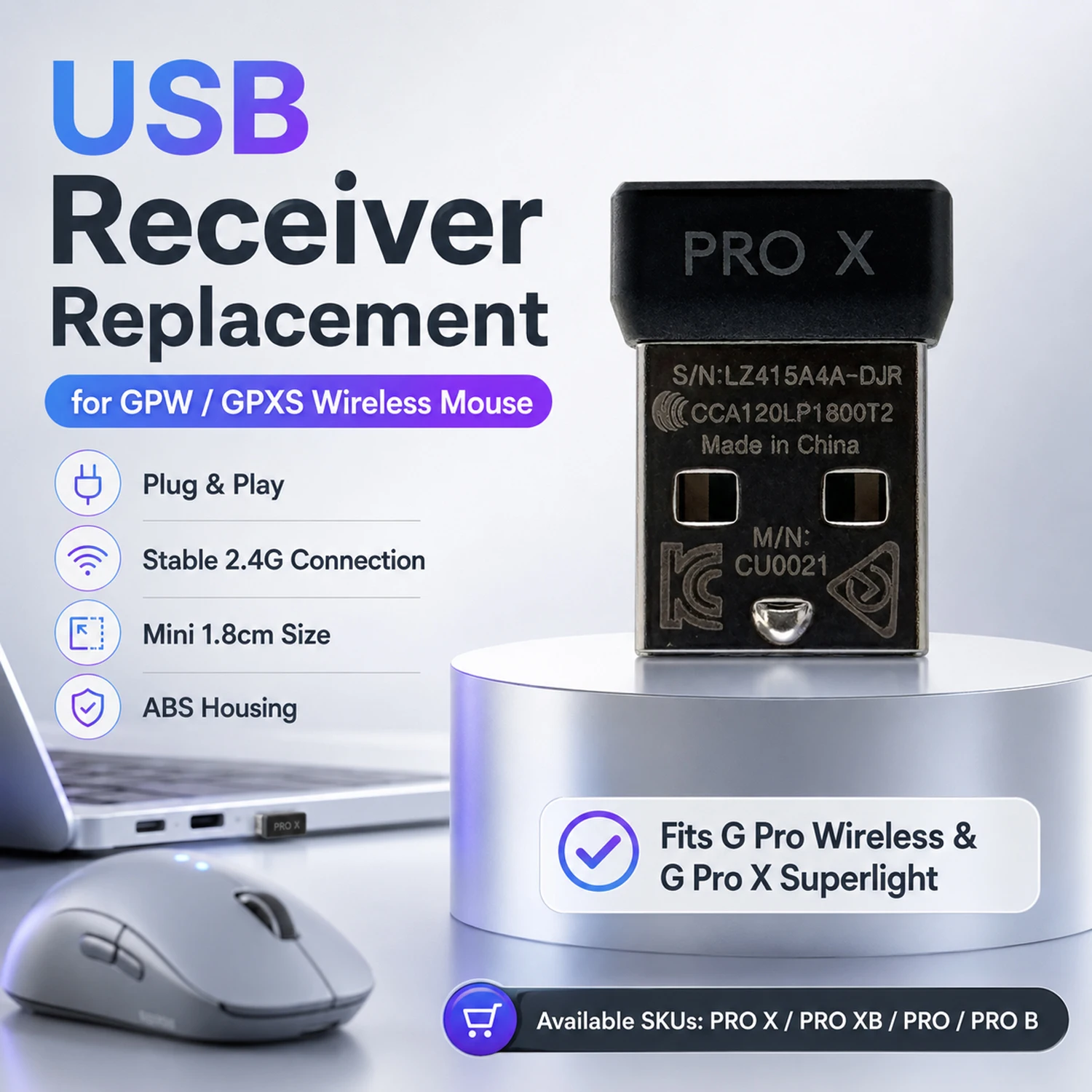 USB Receiver For Logitech GPW G Pro Wireless / GPXS G Pro X Superlight - Mouse USB Dongle, Siginal Receiving Adapter
