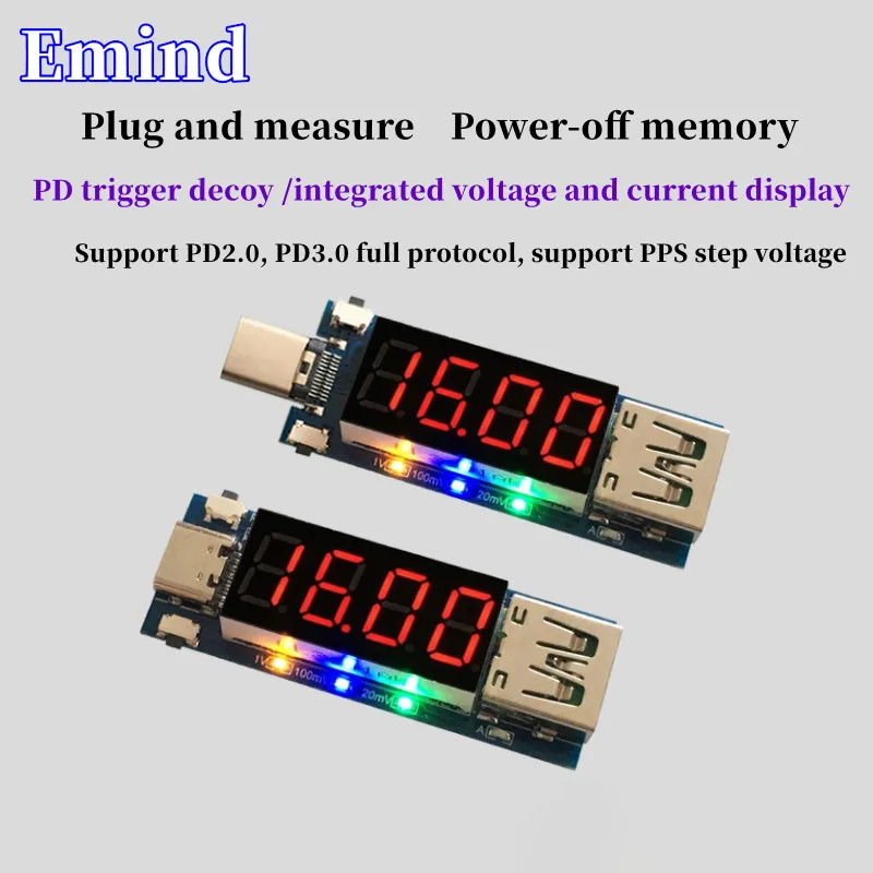 1/3/5/10/20Pcs Type-C PD Fast Charge Trigger Decoy USB-C PD To DC Digital Display Voltage And Current Meter Detection Instrument