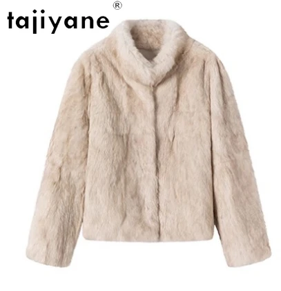 타지야네 100% 토끼털 코트 여성 스탠드 칼라 리얼 퍼 재킷 겨울 여성 의류 2025 럭셔리 퍼리 재킷 여성용 코트