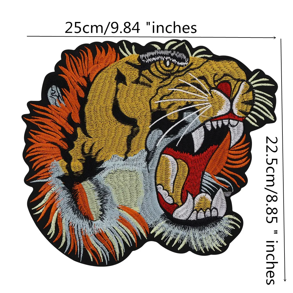 Roar Tiger Embroidery Wolf Patches Animal Head Badge Iron on Applique Clothes T-Shirt Sewing Accessories