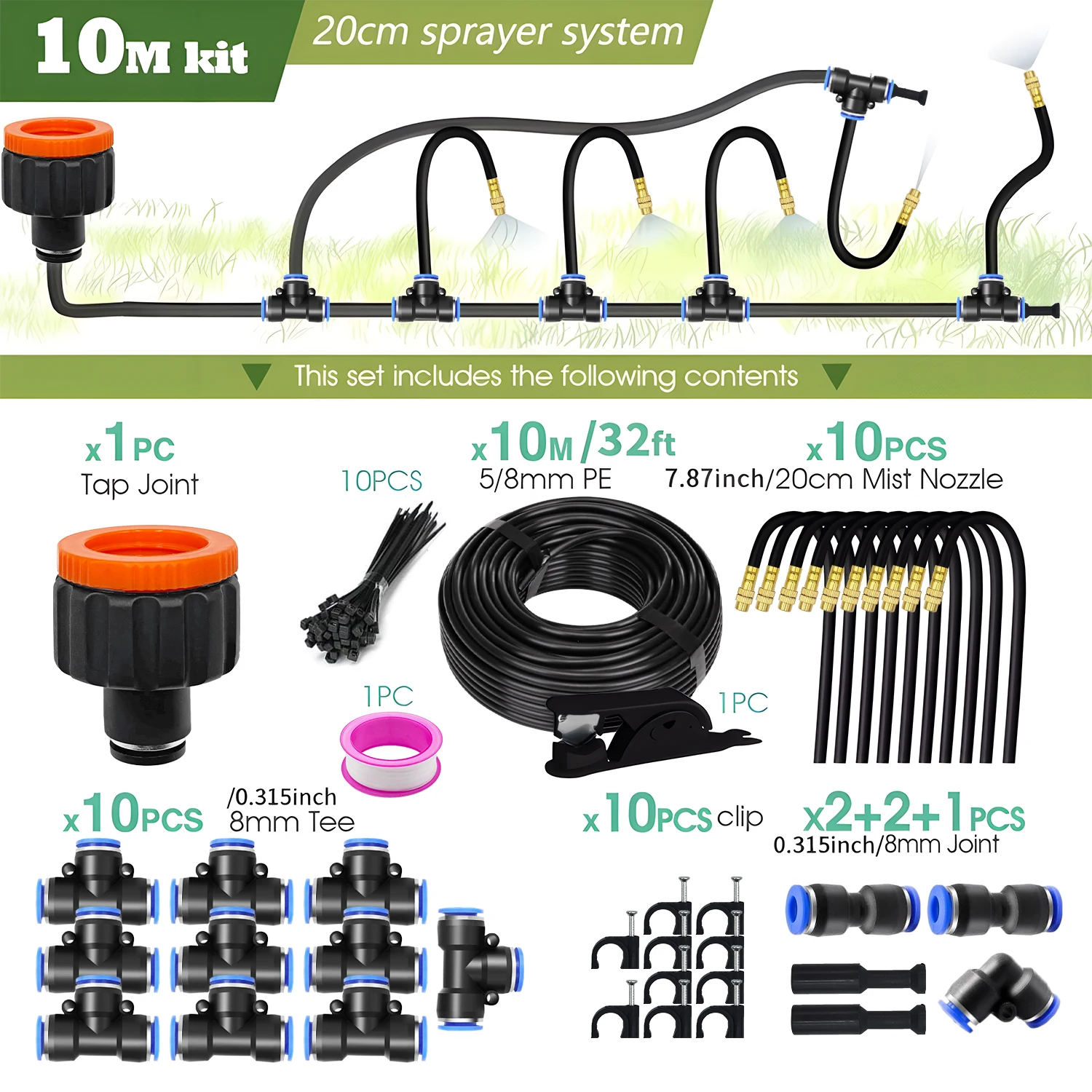 30M-5M DIY Gratis Buigen Universele Sproeier Kit 8mm Slang Patio Verneveling Koelsysteem voor tuin Plant Beslaan Watering Irrigatie