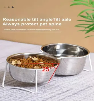 Elevated Cat Bowls, Dog Bowl, Stainless Steel Raised Cat Food Water Bowl Set with Stand Pet Feeding Bowls for Indoor Cats Dogs 3
