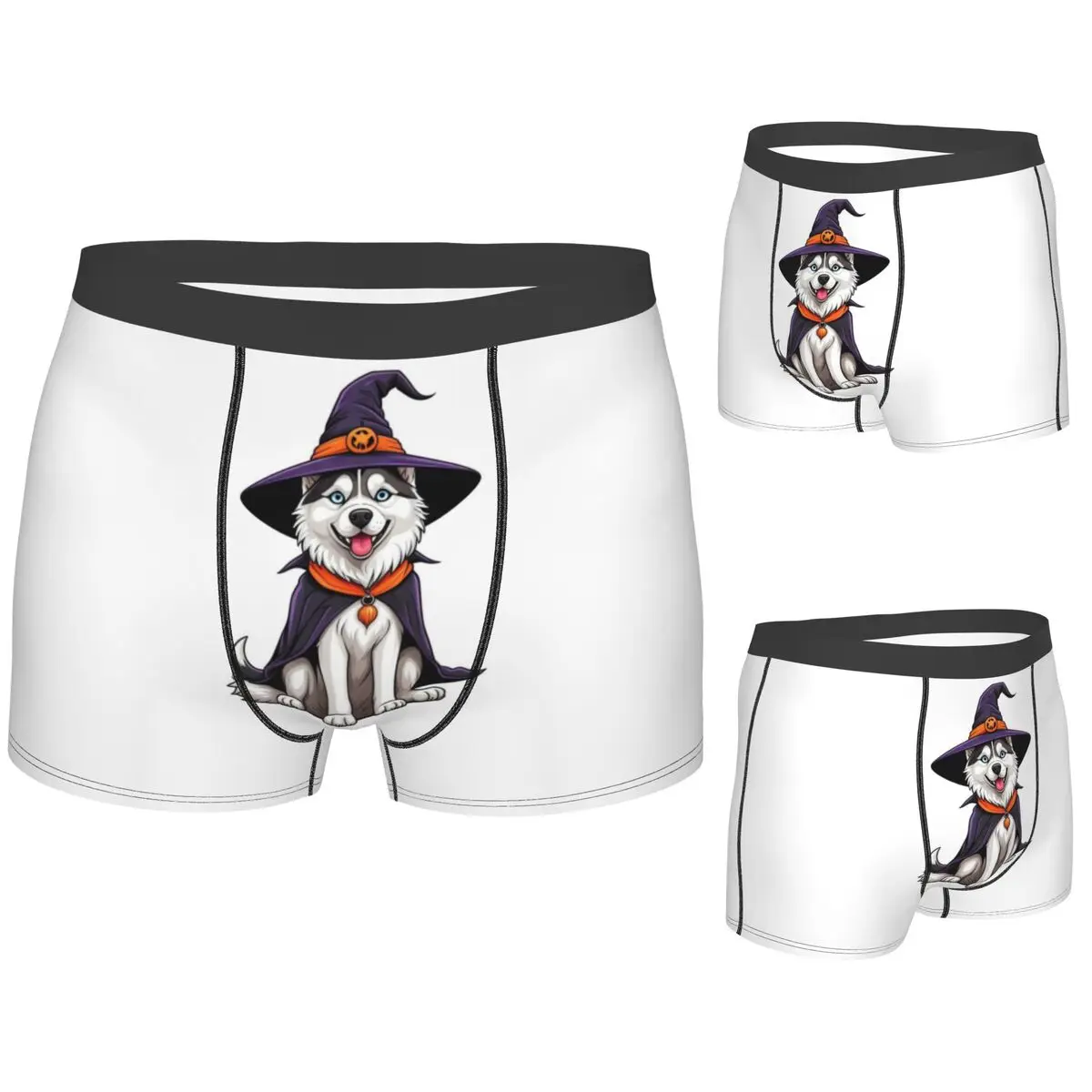 

Boxer Underpants Shorts Siberian Husky Halloween Witch Decor Dog Lover Gift Panties Men's Soft Underwear for Homme Man Gifts