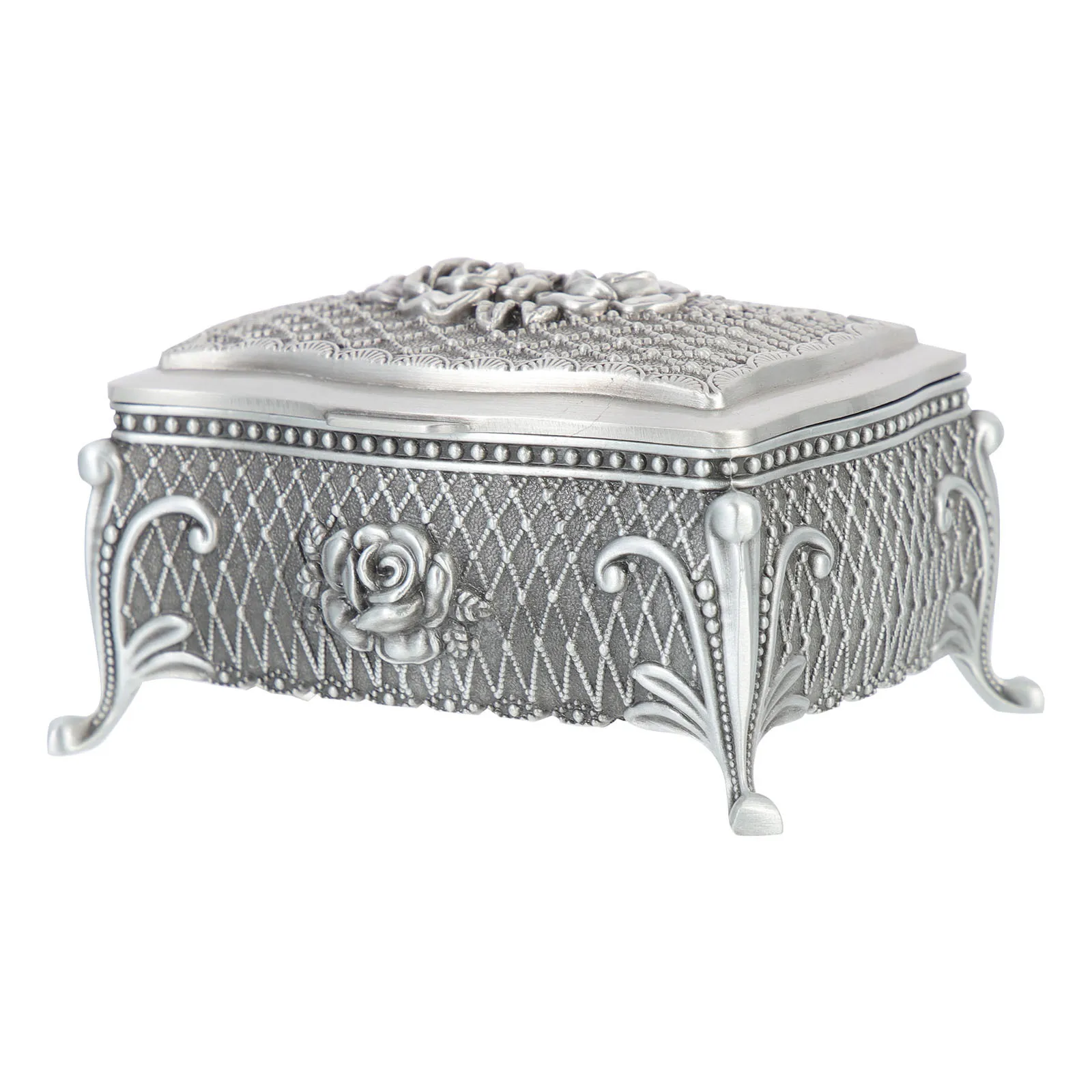 

Embossed Rose Jewelry Box Zinc Alloy Retro Trinket Storage Case For Rings Necklaces Desktop Decor Organizer Gift