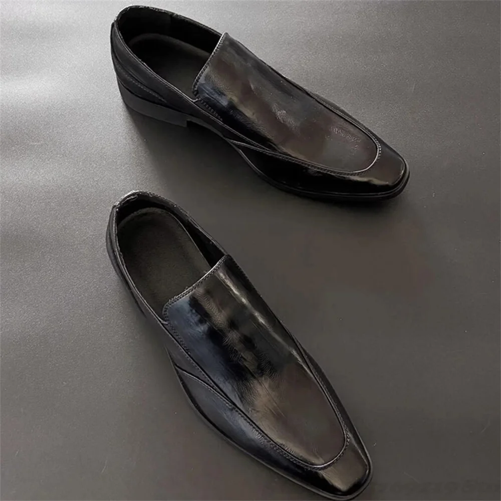 Retro Eel Patterned Casual Leather Shoes for Me Black Leather Flat Pointed Toe Derby Shoes Casual Commuting Single Shoes