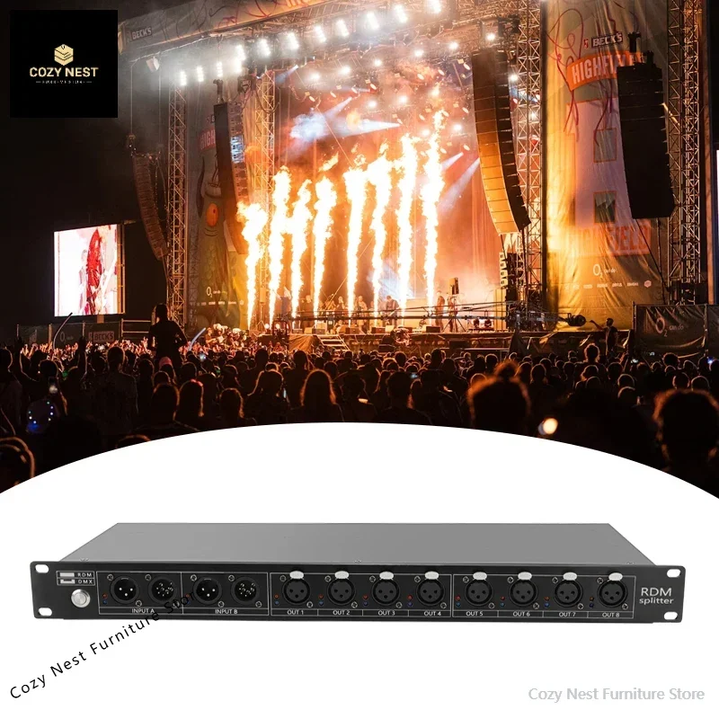 プロフェッショナル RDM および DMX スプリッター ディスプレイ照明コントローラー用の 2in4 出力または 1in8 出力の 8 チャンネル DMX RDM スプリッター