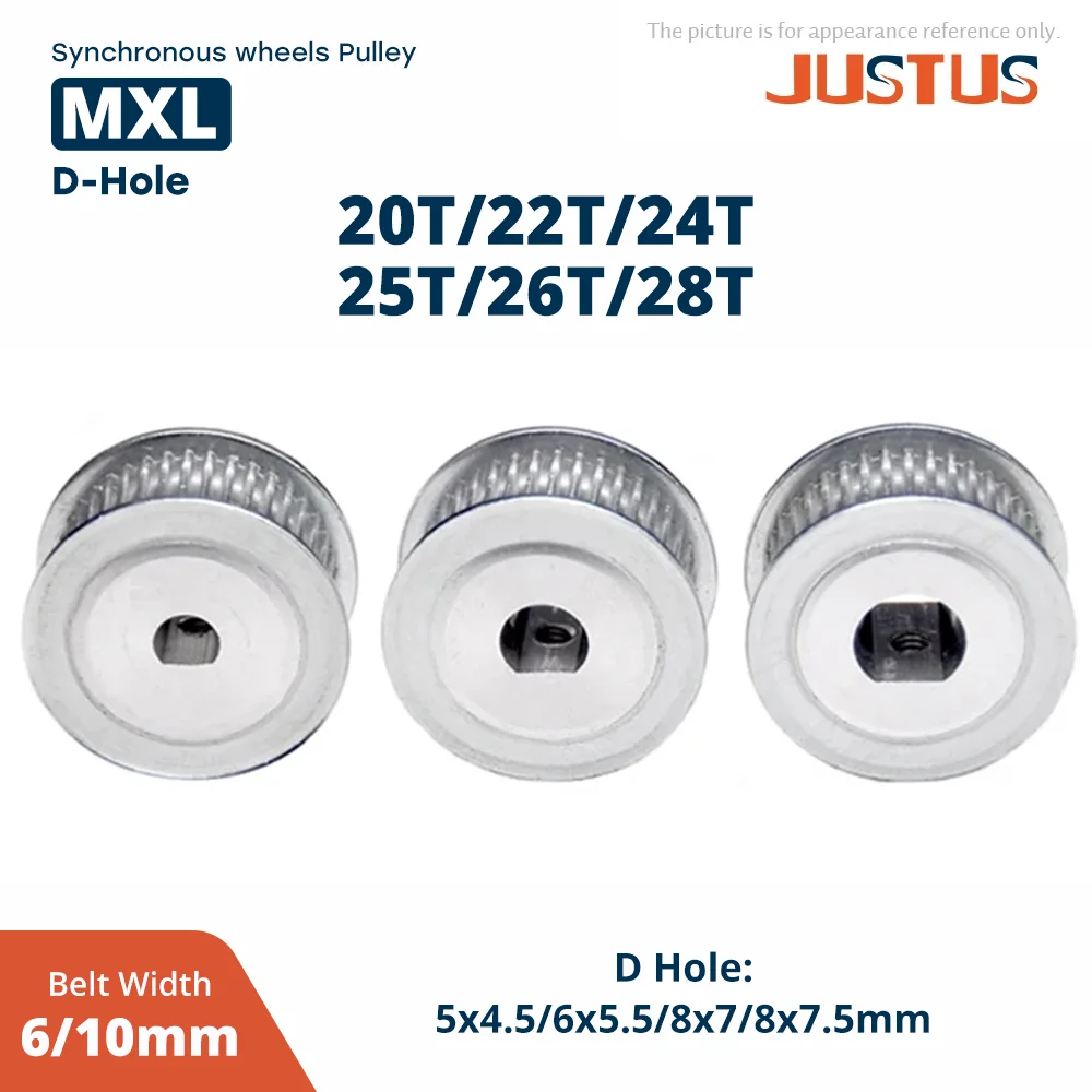 

1PC MXL Timing Pulley 20T/22T/24T/25T/26T/28T Synchronous Wheel D-hole 5x4.5/6x5/6x5.5/8x7/8x7.5mm pitch 2.032mm