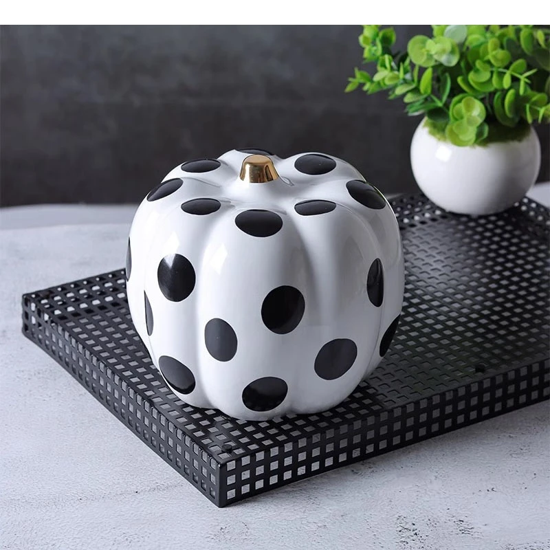 Black and White Polka Dot Pumpkin Ceramic Ornaments Wine Cabinet Desktop Decorative Crafts Home