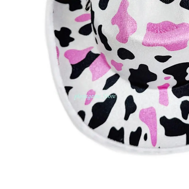 Y88A قبعة حفلات أنيقة مع نمط بقرة طباعة قابل للتعديل الرقبة الحبل قبعة حفلات لحدث تأثيري عرض مسرحي خوذة #5