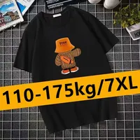 Black T-shirt for Men Printed Tee Plus Size 110-175kg 6XL/7XL Summer Cotton T-shirt Round Neck Short Sleeve Oversized Tops