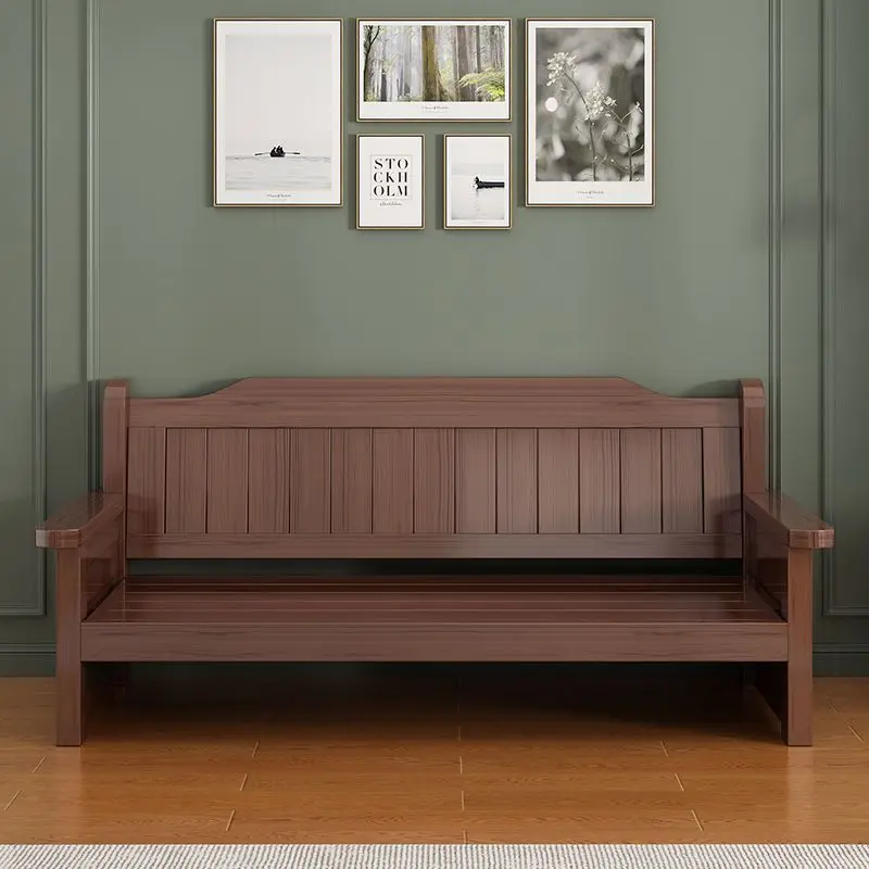 Solid wood bench sofa chair backrest bench winter and summer dual-purpose small apartment balcony bedroom living room three peop