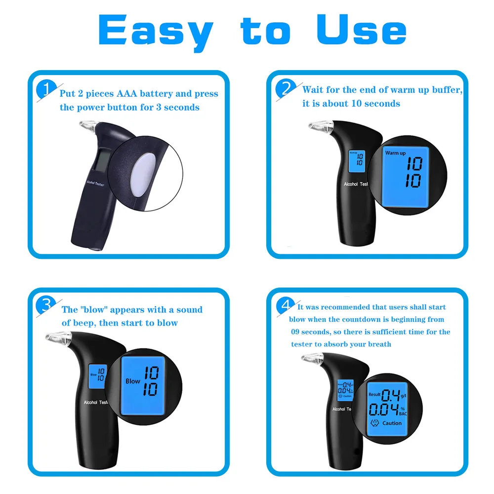 LCD Display Smart Alarm No false Positive Special Wine Detector Portable 712T Blue Screen Breathing Automobile Alcohol Tester