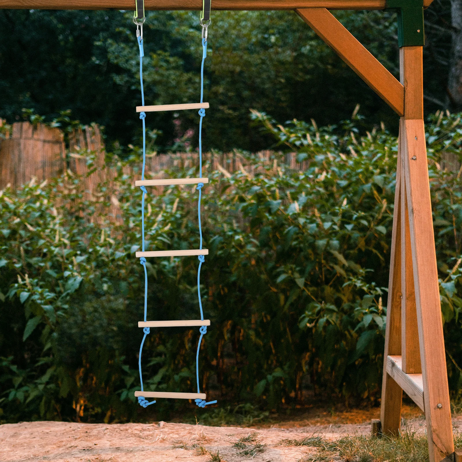 

1Set Wooden Kids Climbing Ladder Frame 5 Steps Outdoor Indoor Playground Exercise Rope Ladder for Garden