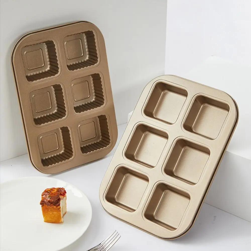 Baking Tool 6 Cavities Brownie Cake Pan Carbon Steel Rectangle Muffin Cake Baking Tray Non-stick Square Pattern Bread Mold Oven