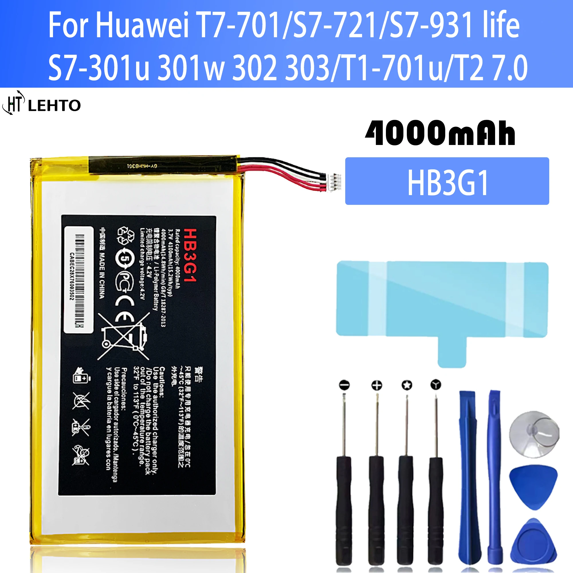 100% New high capacity HB3G1 Replacement Battery For Huawei S7-303 S7-931 T1-701u S7-301w MediaPad 7 Lite s7-301u phone Batteria