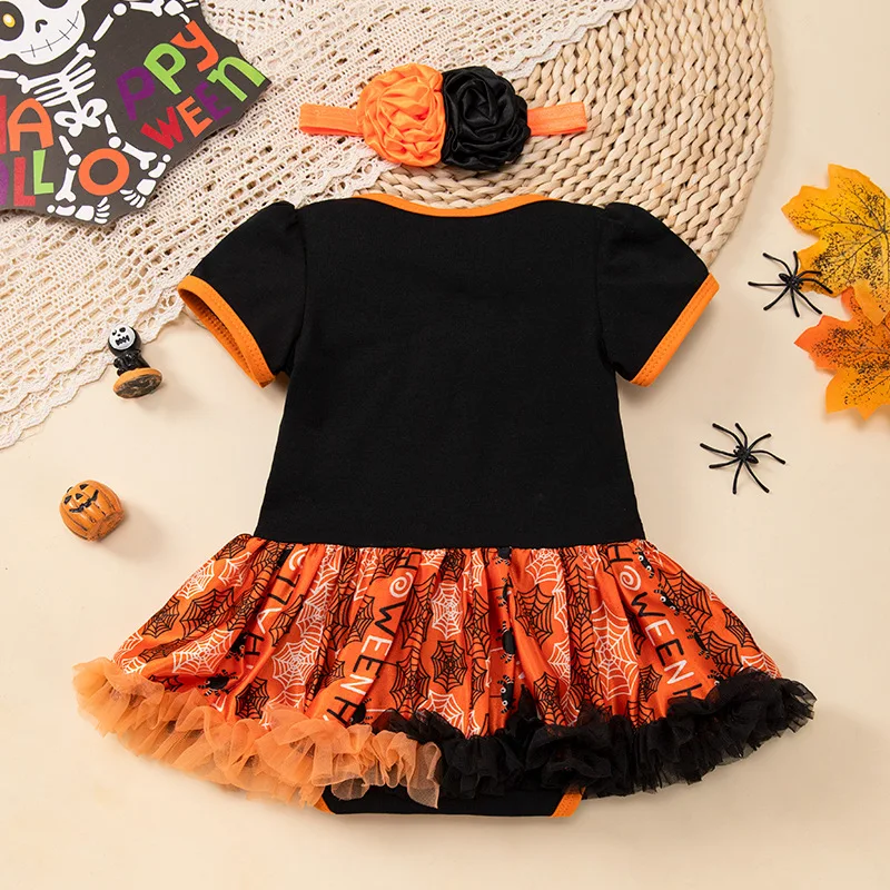 

Specially designed for Halloween Baby Costume Cartoon Pumpkin Mesh Romper Dress2Set of Baby Party Dresses