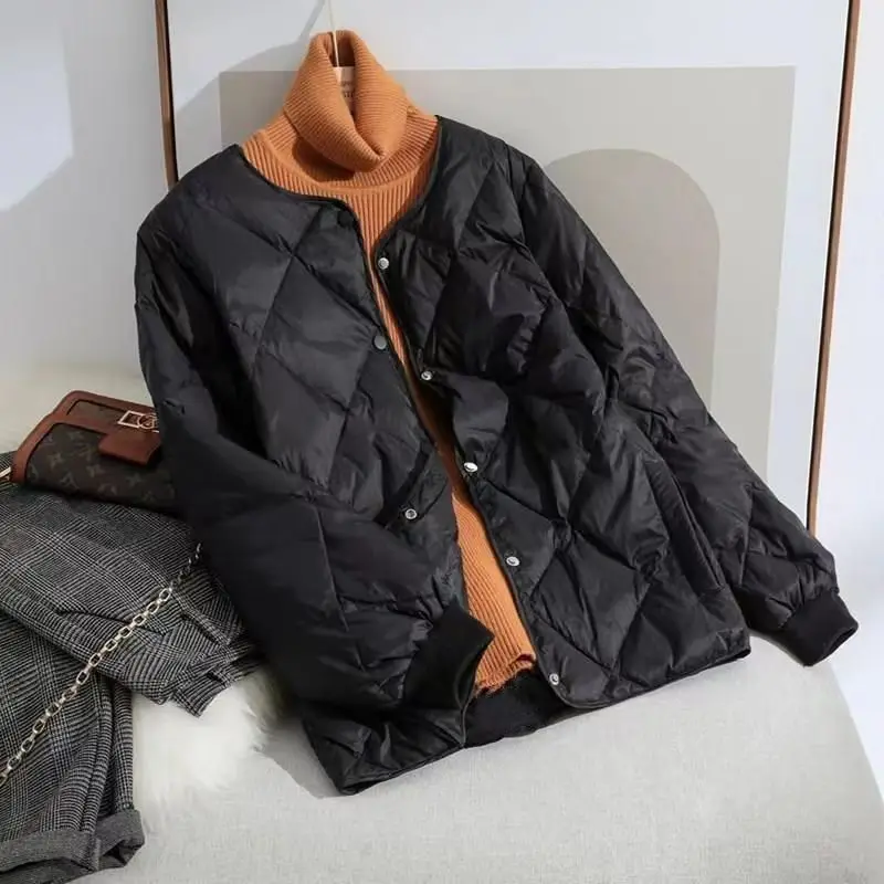 Outono inverno para baixo casaco de algodão acolchoado jaqueta feminina leve fino outerwear curto topos botões manga longa casacos chiques leve