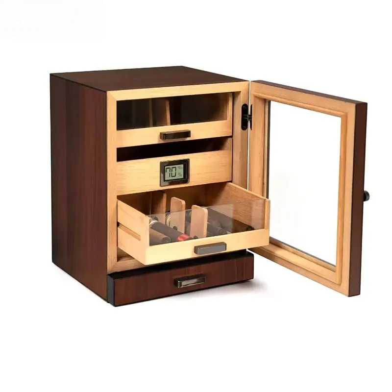 Classic Eco-Friendly Wooden Cabinet Humidor with Thick Cedar Packaging Display Cigar Showcase Rack