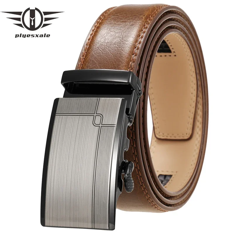 Tan Brown Genuine Leather Ratchet Waist Belt for Men Brand Dress Jeans Formal Casual Belts Men Automatic Buckles Mens Strap G942