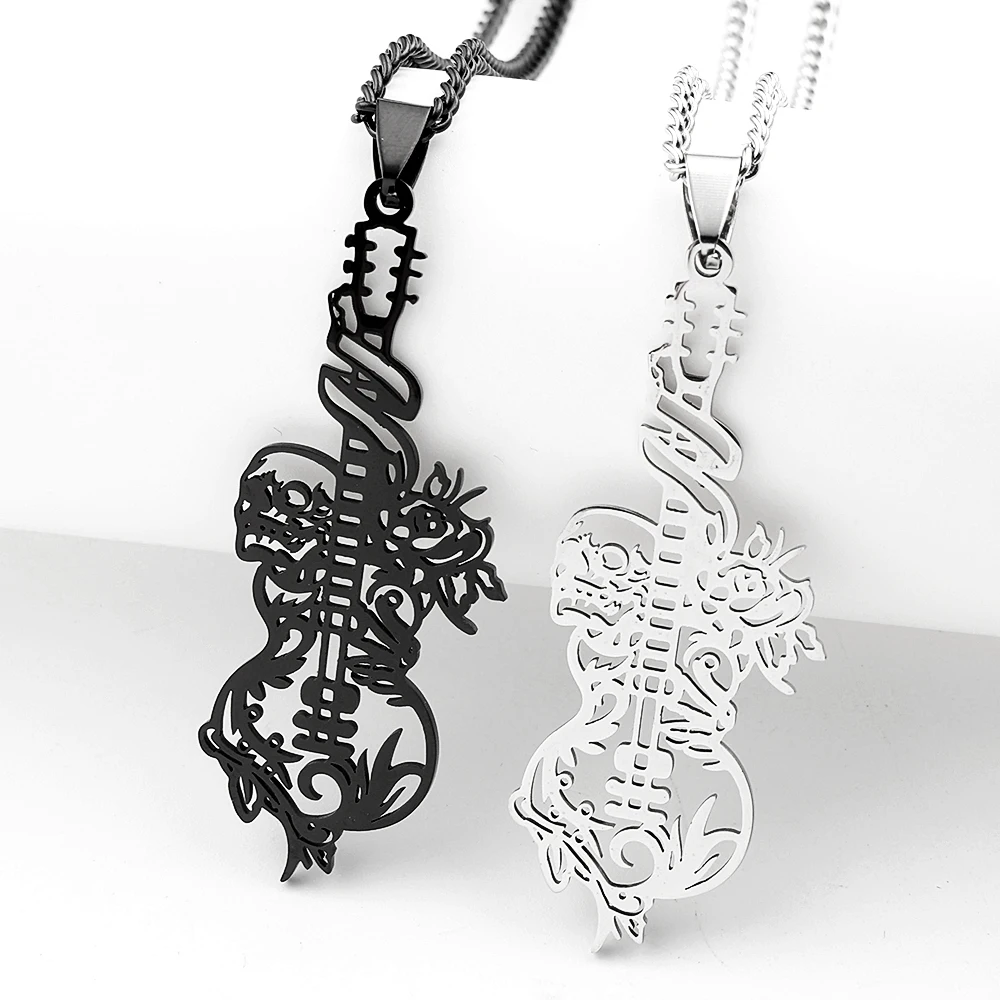 Rock-Musik Gitarrenplektrum Anhänger Halskette für Frauen/Männer Edelstahl Punk Musikalische Bassnoten Kette Party Geschenk Schmuck Halskette
