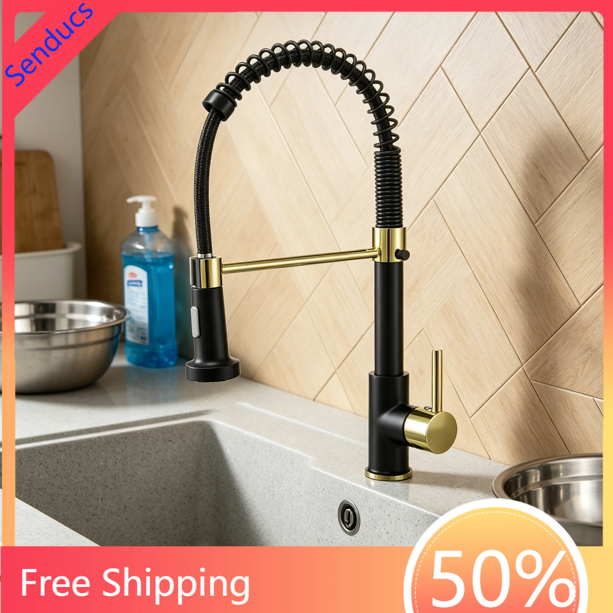 

Hot Cold Spring Pull Down Kitchen Sink Faucet Quality Stainless Steel Kitchen Sink Mixer Tap Single Handle Spring Kitchen Faucet