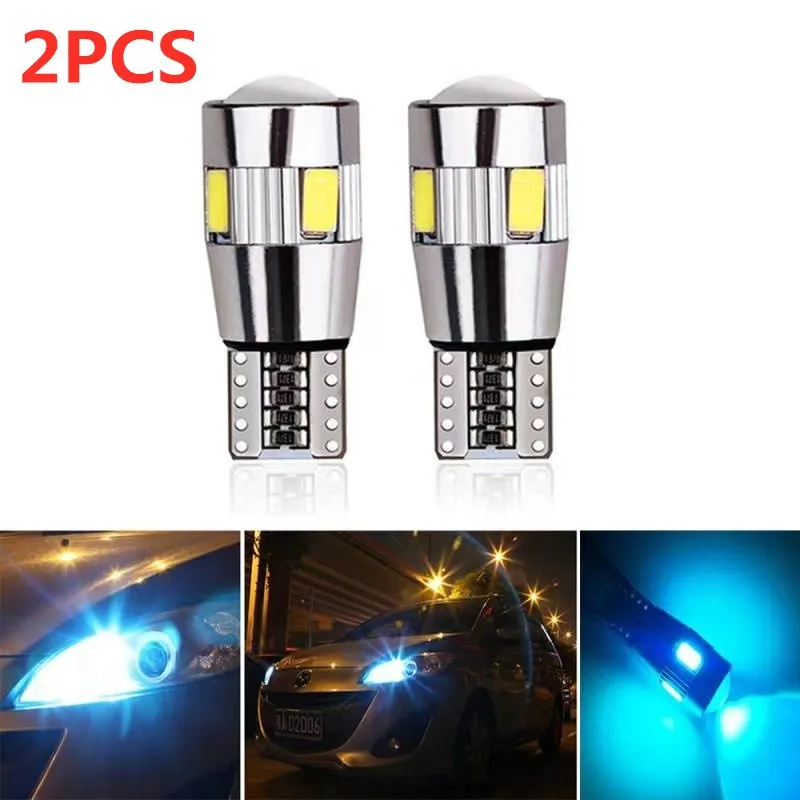 2PCS Car 5W5 LED Bulb T10 W5W LED Signal Light Canbus 12V 6000K Auto Claerance Wedge Side Reverse Lamps 5630 6SMD Blue No error