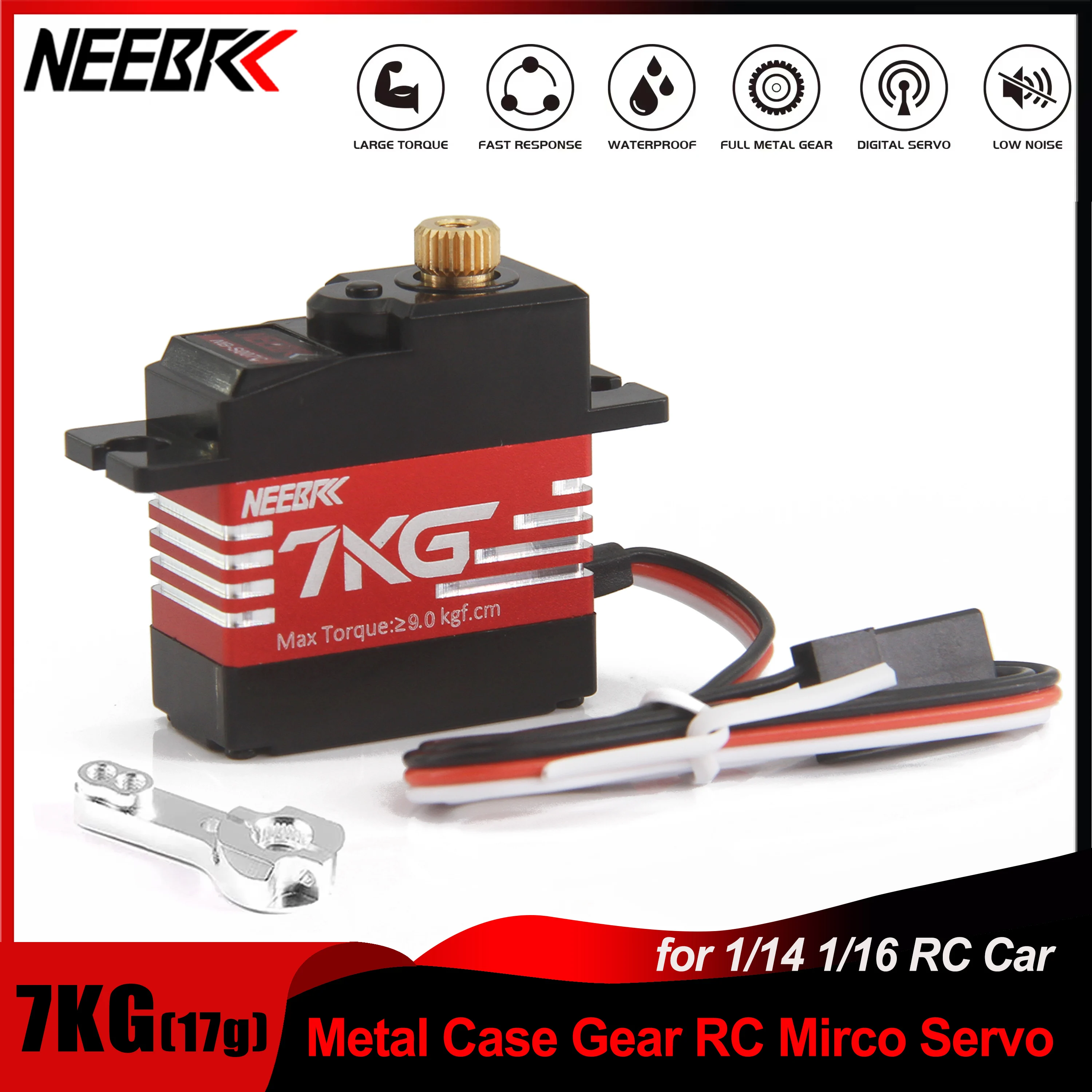 

NEEBRC 7KG Waterproof 21G Metal Gear Case Micro Servo Motor for 1/14 1/16 1/18 RC Car Wltoys 144010 MJX Hyper Go 14209 14210