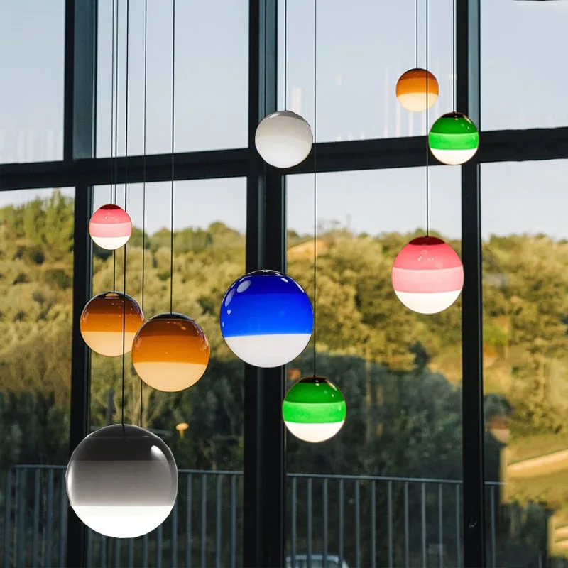 

Nordic Minimalist Color Gradient Glass Dome Pendant Lamps Restaurant Coffee Shop Children's Room Window Display Decor Led Light