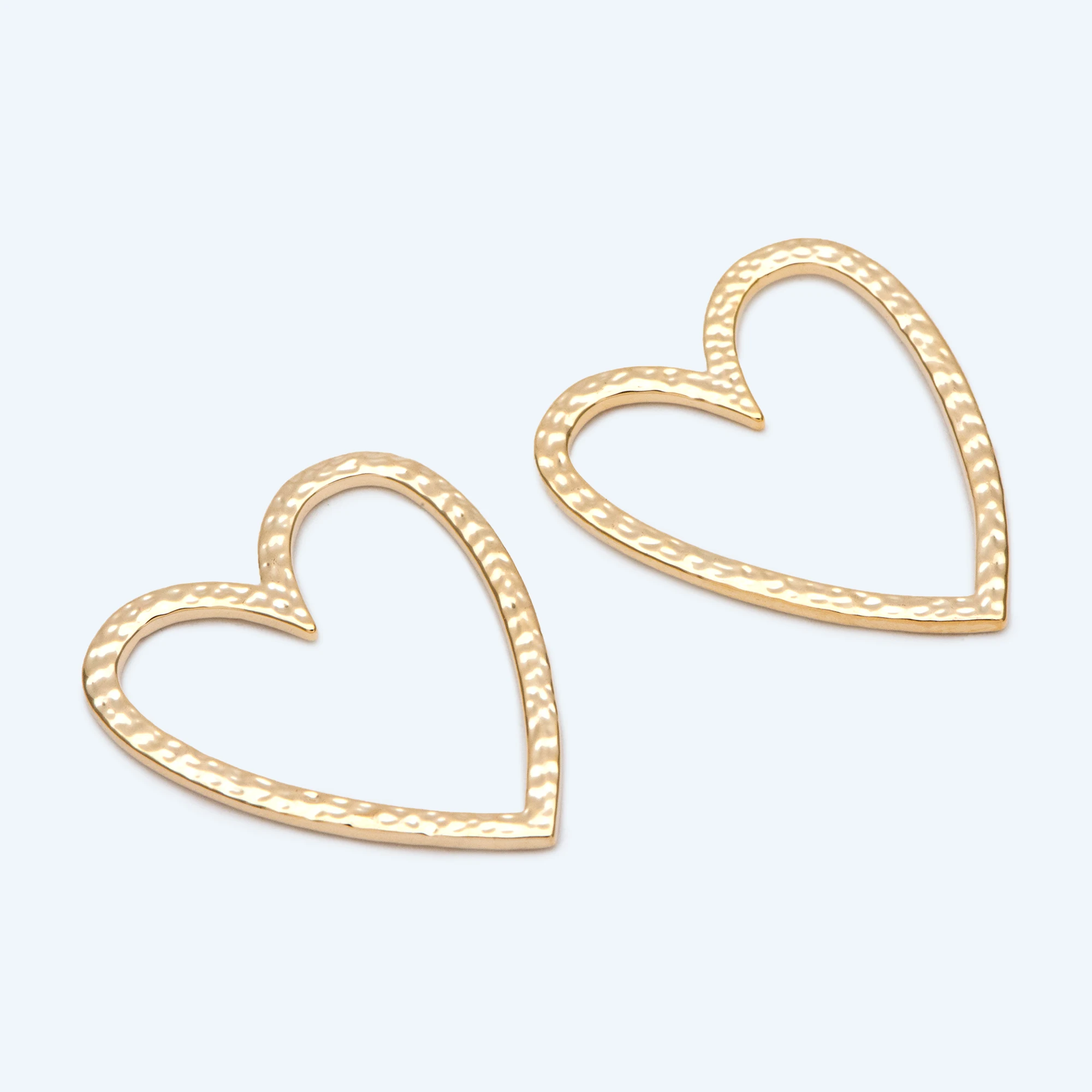 

10pcs Gold Hammered Heart Link Connector Charms, 18K Gold Plated Brass Heart Pendants For DIY Jewelry Making Supplies (GB-2791)